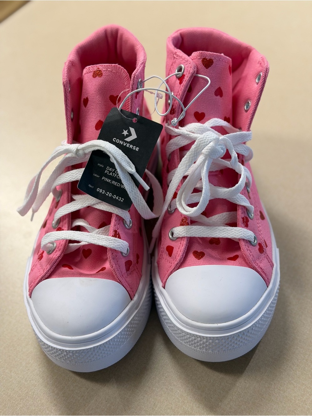 Converse Kids Pink High-Top Sneakers with Red Heart Print - Picture 4 of 7